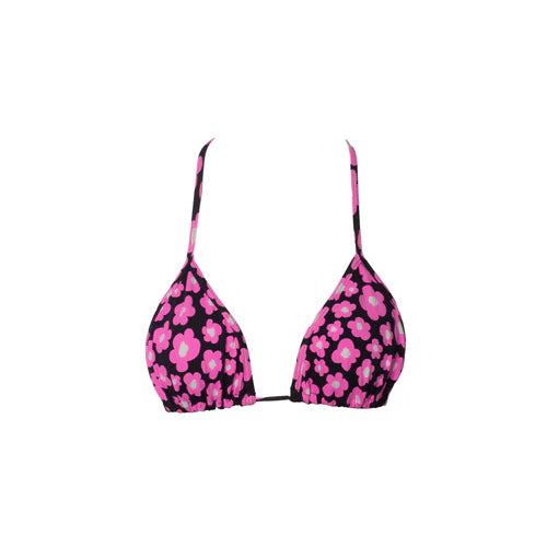TOP TRIÁNGULO FLORES ROSA CON NEGRO