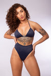 TOP TRIÁNGULO LUREX AZUL MARINO