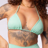 TOP TRIÁNGULO LUREX TURQUESA