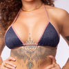 TOP TRIÁNGULO LUREX AZUL MARINO CON NUDE