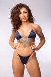 TOP TRIÁNGULO LUREX AZUL MARINO CON NUDE