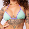 TOP TRIÁNGULO LUREX TURQUESA CON LILÁS
