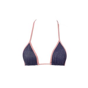 TOP TRIÁNGULO LUREX AZUL MARINO CON NUDE