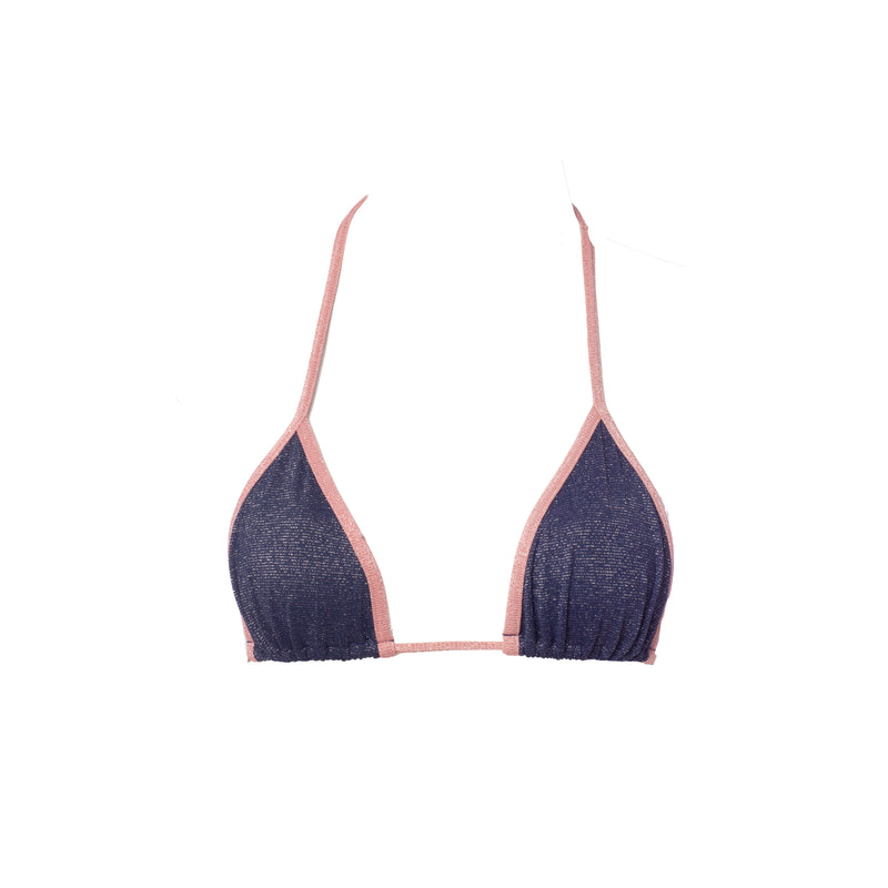 TOP TRIÁNGULO LUREX AZUL MARINO CON NUDE