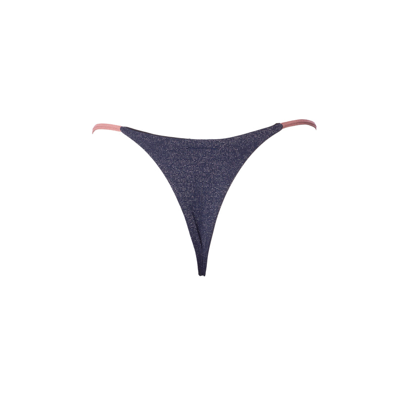 MINI TANGA REGULABLE LUREX AZUL MARINO CON NUDE