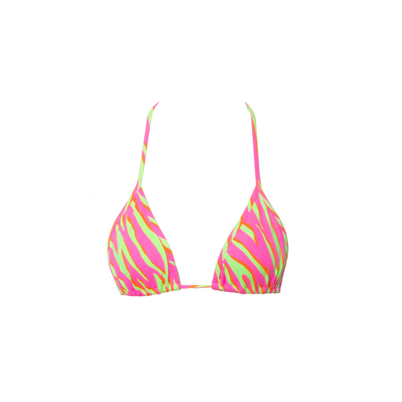 TOP TRIÁNGULO CEBRA ROSA CON VERDE NEON