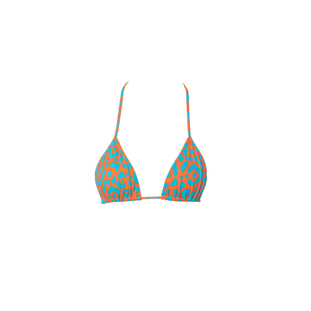 TOP TRIÁNGULO ANILLO LEOPARDO NARANJA CON AZUL