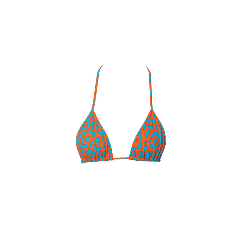 TOP TRIÁNGULO ANILLO LEOPARDO NARANJA CON AZUL
