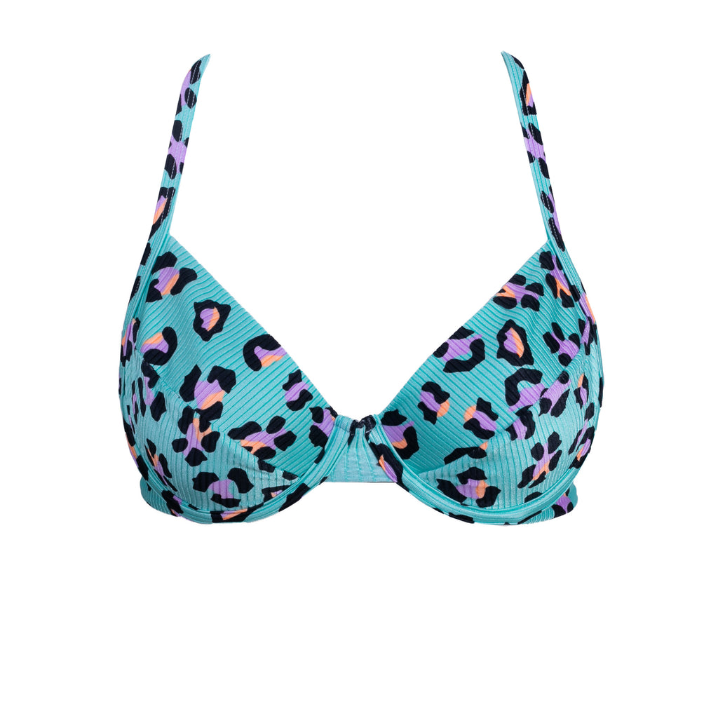 TOP CON ARO TEXTURIZADO ANIMAL PRINT TURQUESA