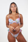 TANGA VOLANTE FLORAL BLANCO NARANJA